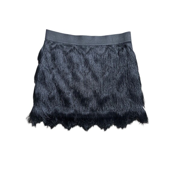 BCBG Maxazria Black Tiered Fringe Mini Skirt Black Sz Xs Flapper Style Festival - Picture 5 of 10
